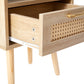 Rattan End table with Power Outlet & USB Ports Modern nightstand with drawer and solid wood legs