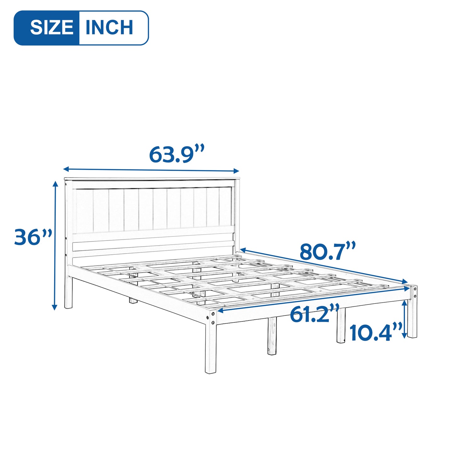 Platform Bed Frame with Headboard, Wood Slat Support, No Box Spring Needed  Queen  White