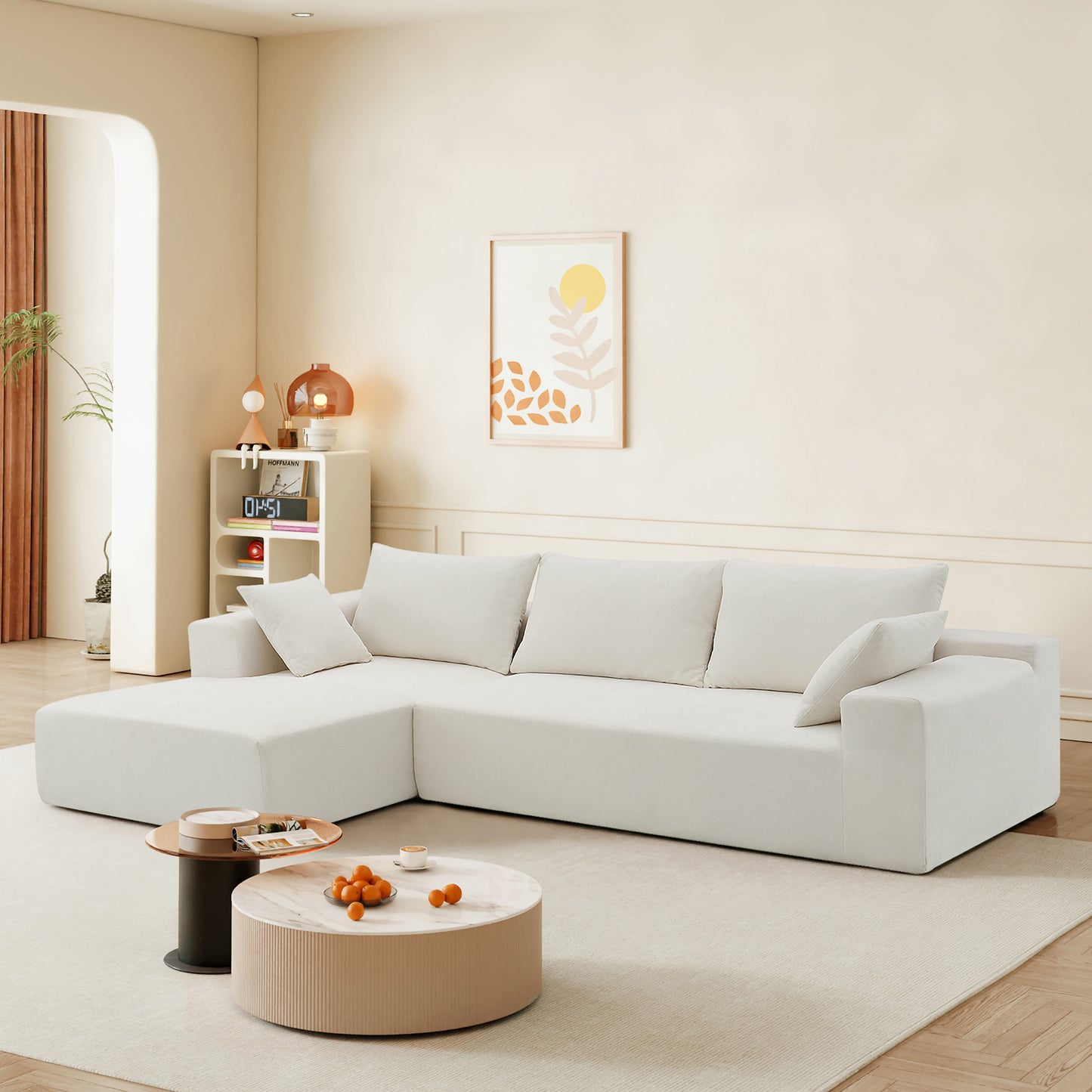 109" x 68" Modular Sectional Sofa Set, Modern Minimalist Style Couch in White