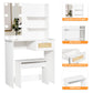 Vanity Desk Set Stool & Dressing Table with LED Lighting Mirror Drawer and Wood Cosmetic Table Chest of Drawers White Color