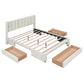 Full Size Upholstered Platform Bed with One Large Drawer in Footboard and Drawers on Each Side, Beige