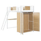 Twin Size Loft bed with L-shape Desk and Wardrobe, White