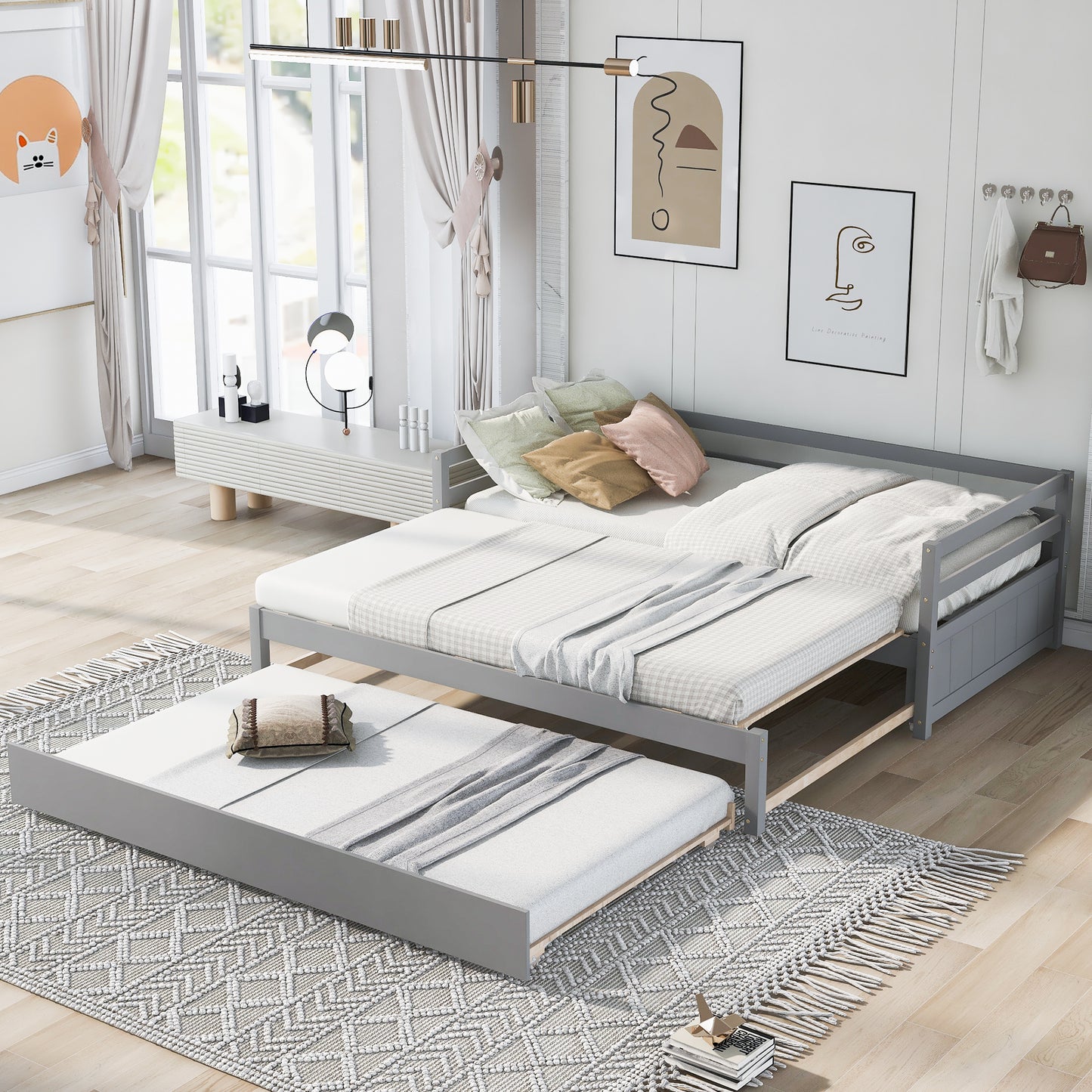 Twin or Double Twin Daybed with Trundle Gray