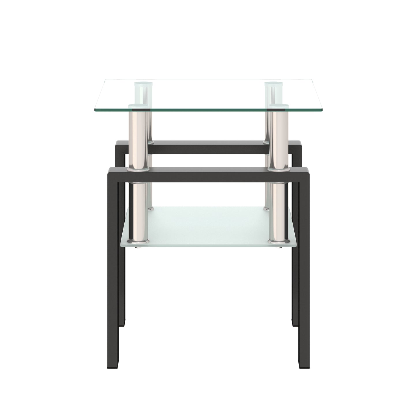 1-Piece Modern Tempered Glass Tea Table, Square Design for Living Rooms, Transparent/Black Finish