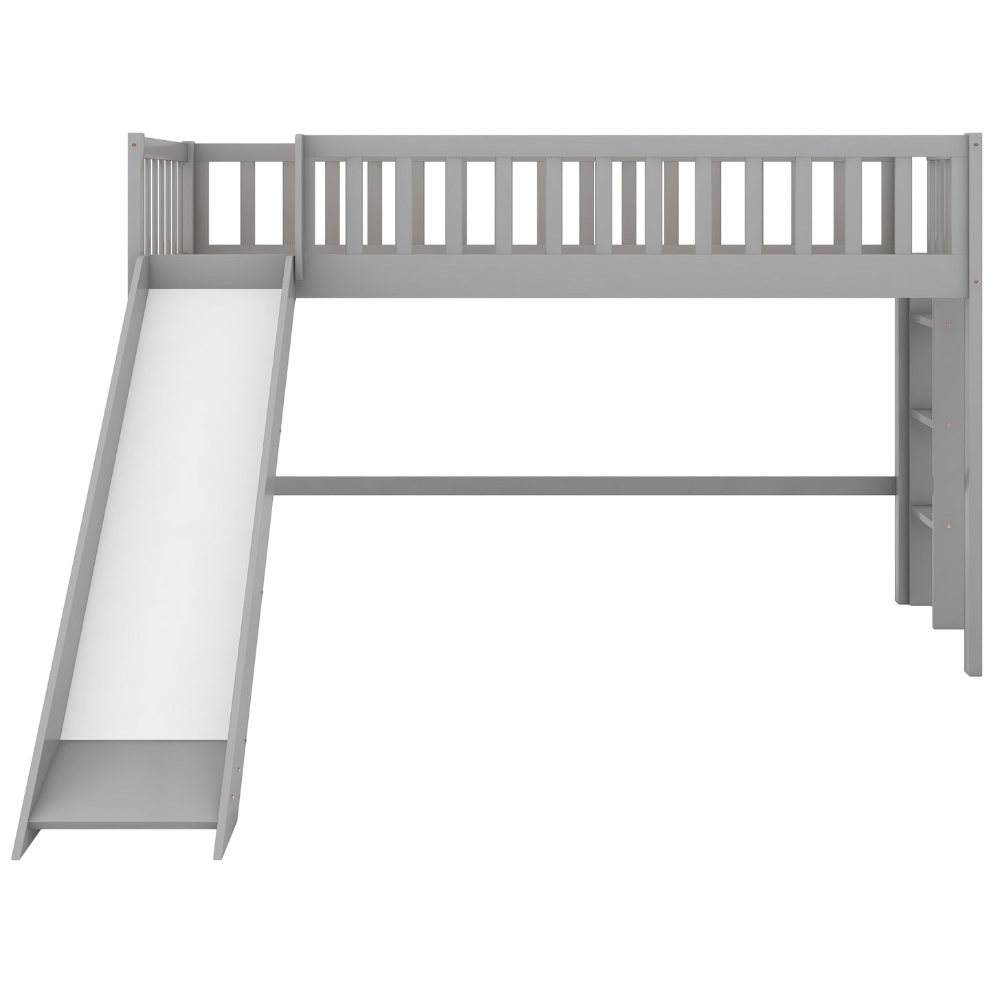 Twin Size Low Loft Bed with Ladder and Slide  Gray