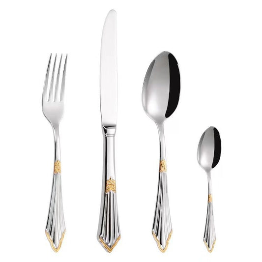 stainless steel knife, fork, spoon, hotel Western tableware, steak knife, fork, dessert spoon, fork, 4 piece  set