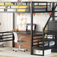 Full Size Metal Loft Bed with Desk, Storage Staircase and Small Wardrobe, Storage stairs can be installed left and right,Black