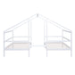 Double Twin Size Triangular House Beds with Built-in Table White