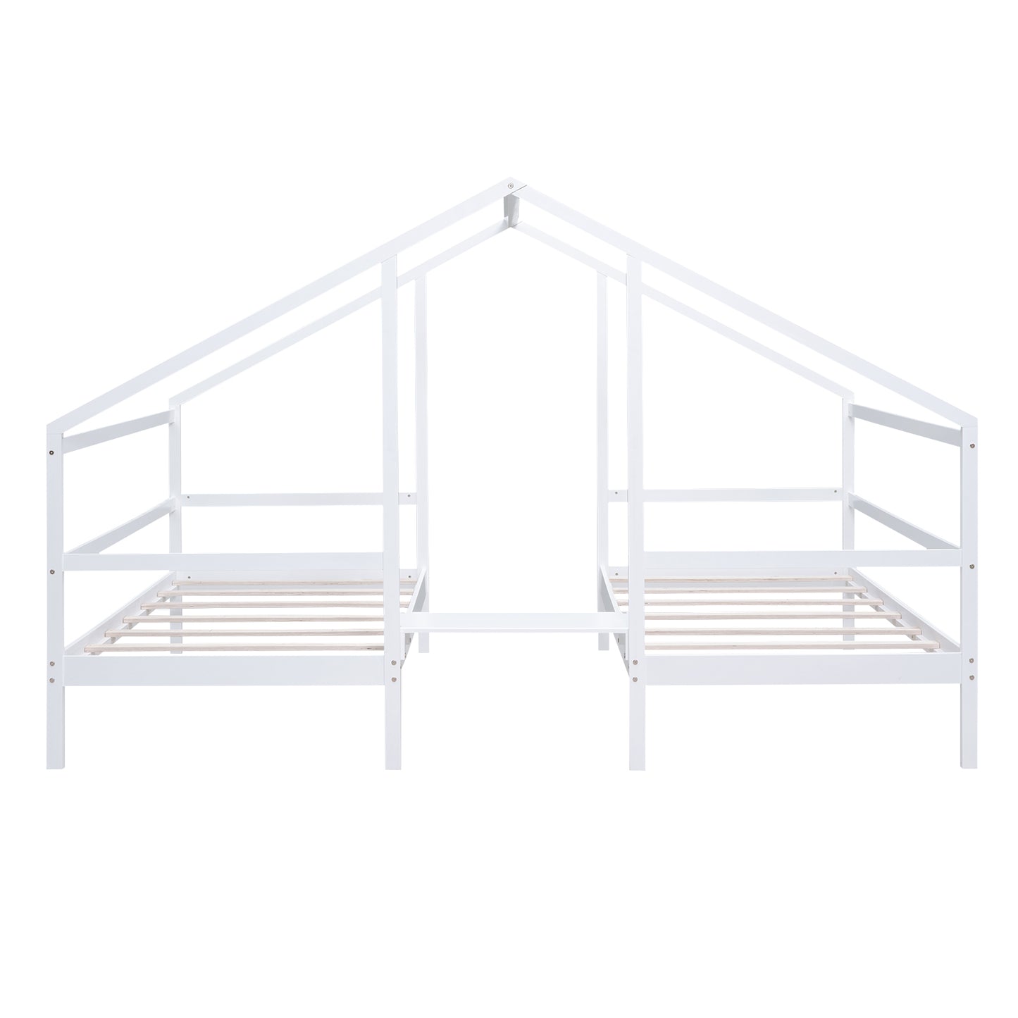 Double Twin Size Triangular House Beds with Built-in Table White