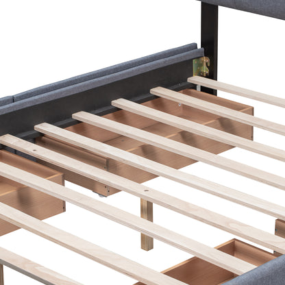 Upholstered Queen Platform Bed with Drawers Gray