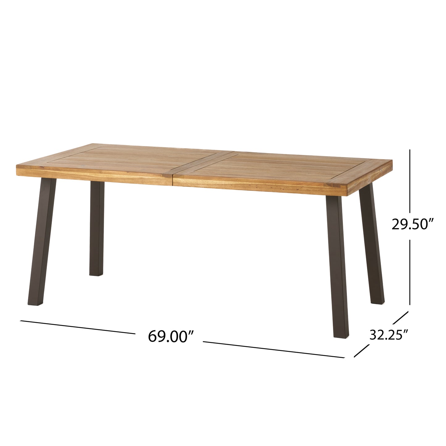 Della Acacia Wood Dining Table with Natural Stain and Rustic Metal Legs, Brown and Grey Finish