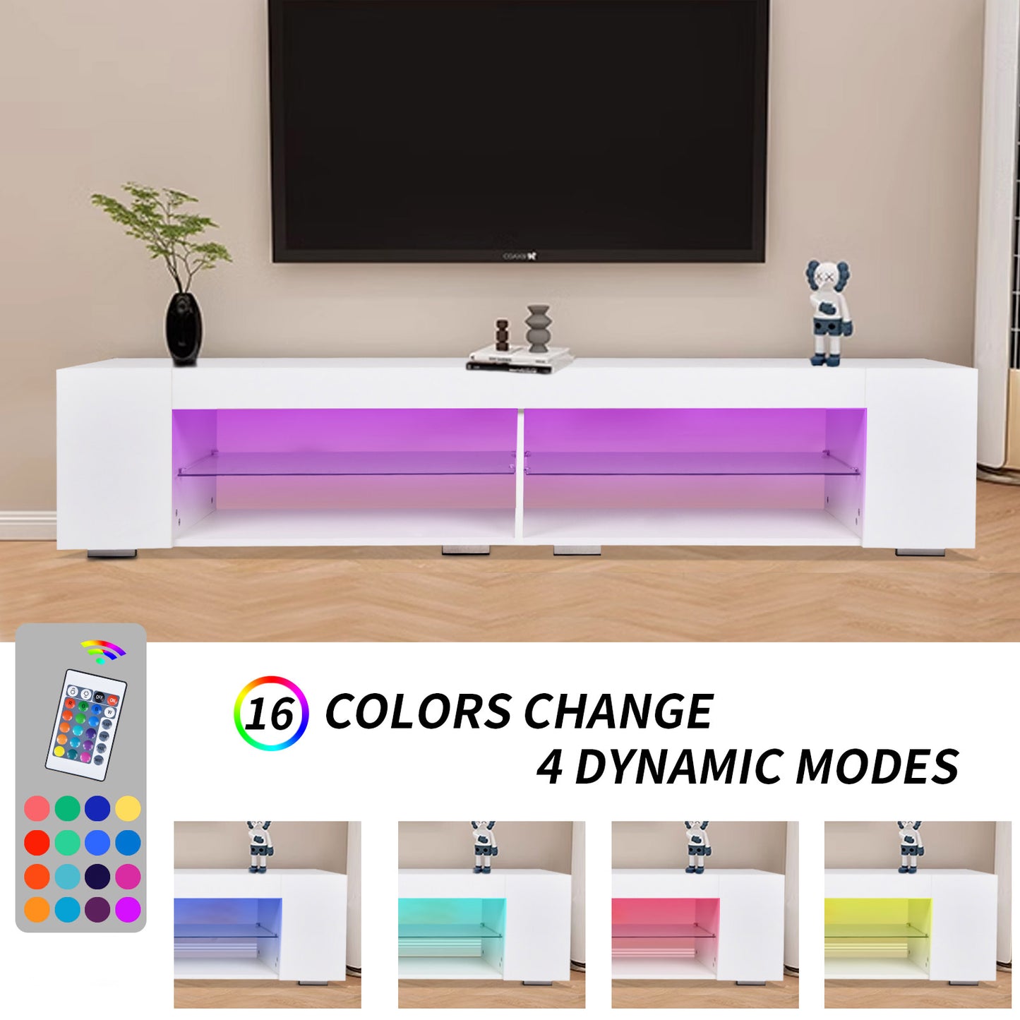 LED TV Stand Modern Entertainment Center with Storage High Gloss Gaming