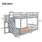 Twin over Twin Floor Bunk Bed, Ladder with Storage  Gray