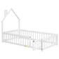 Twin House-Shaped Headboard Floor Bed with Fence White