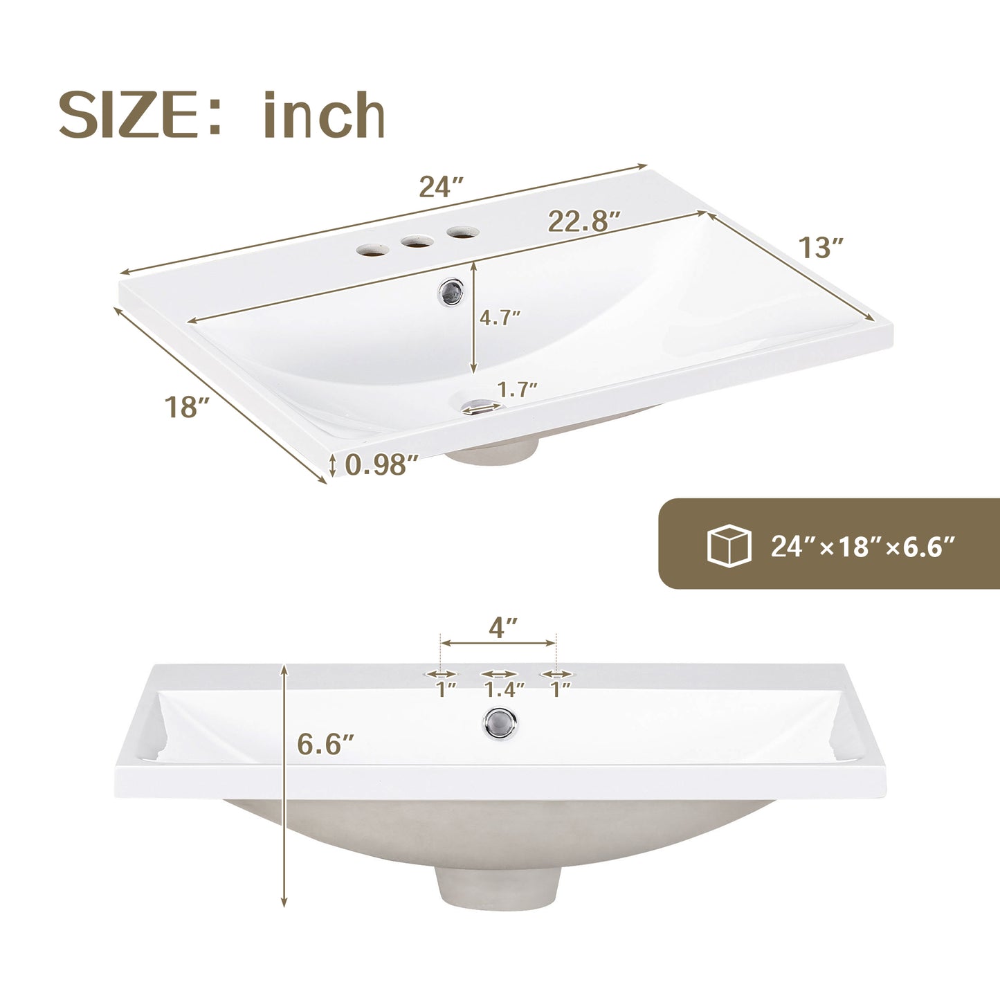 White Modern Sleek Bathroom Vanity Elegant Ceramic Sink with Solid Wood Frame Open Style Shelf