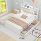 Wood Queen Size Platform Bed with Storage Headboard  Shelves and 4 Drawers  White