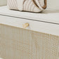 Natural Bohemian style shoe cabinet with 3 rattan flip drawers, 3 square shelves, and 1 storage drawer, white