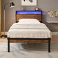 Dual size metal platform bed frame with wooden headboard and footrest, USB LINER, LED lights