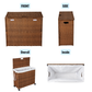 Laundry Hamper With Lid PE Rattan Powder Coating Frame Clothes Hampers with 02 Removable Bags, Wheels, 160L, Brown Color