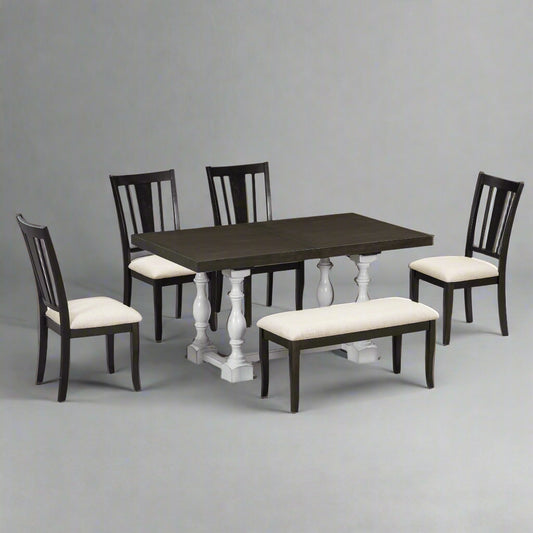 6-Piece Extendable Dining Set Distressed White