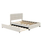 Queen Upholstered Platform Bed with Twin Size Trundle and Two Drawers  Beige