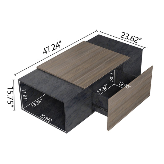 47 Inch Modern Farmhouse Drawer Coffee Table for Living Room or Office  Armando & Texture Black