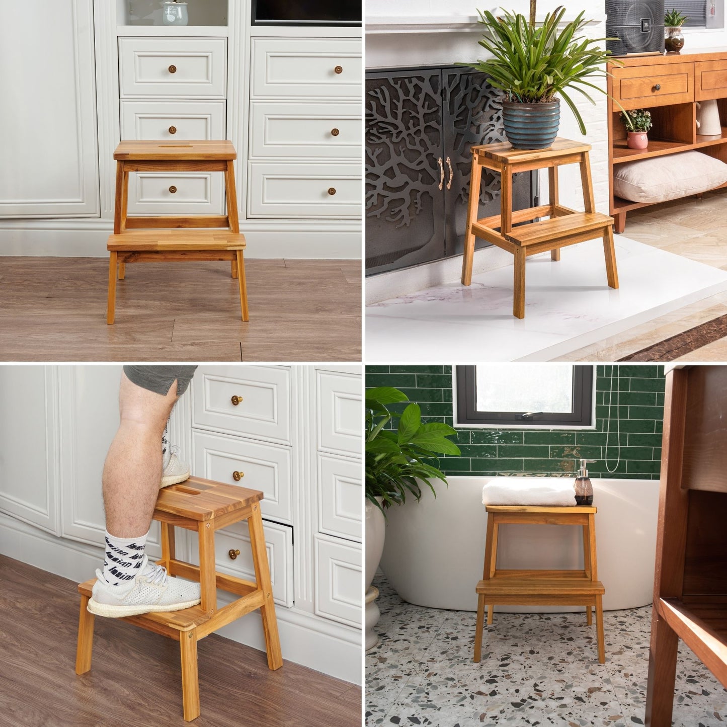 Acacia Wood Two-Step Stool, Small Rectangle Design for Functional Use