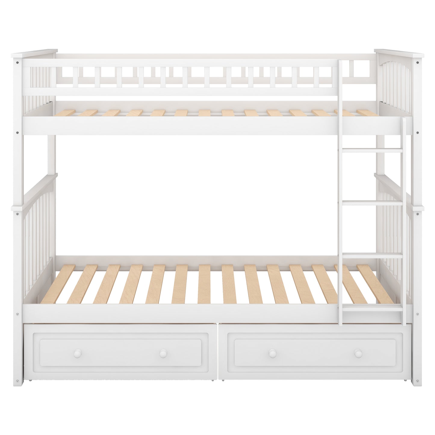 Twin over Twin Bunk Bed with Drawers  Convertible Beds  White