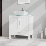 Conjunto de tocador y lavabo para baño Goodyo de 30" con gabinete con cubierta de vidrio y espejo, acabado blanco