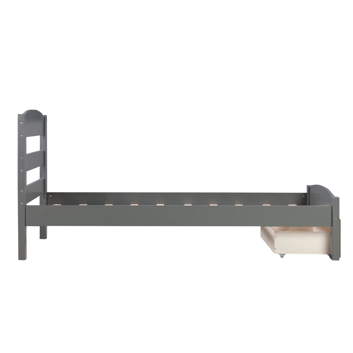 Platform Twin Bed Frame with Storage Drawer and Wood Slat Support No Box Spring Needed Gray