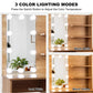 Vanity Desk Set Stool & Dressing Table with LED Lighting Mirror Drawer and Wood Cosmetic Table Chest of Drawers Nature Color