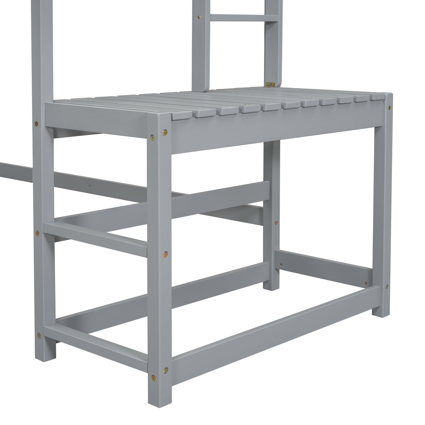 Twin High Loft Bed with Ladder landing Platform, Ladders, Guardrails,Grey