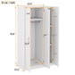 3 Door Wardrobe with Mirror, Armoire with Hanging Rod and 3 Fixed Shelves,White