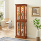 Lighting Curio Diapali Cabinet with Adjustable Shelves, Mirror Back Panel, and Tempered Glass Door, Walnut Wood