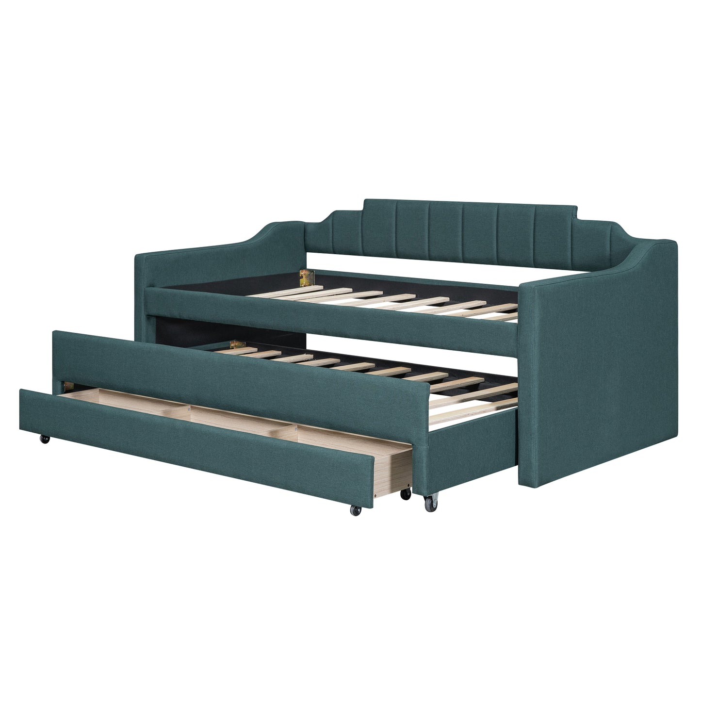 Twin Size Upholstered Daybed with Trundle and Three Drawers,Green