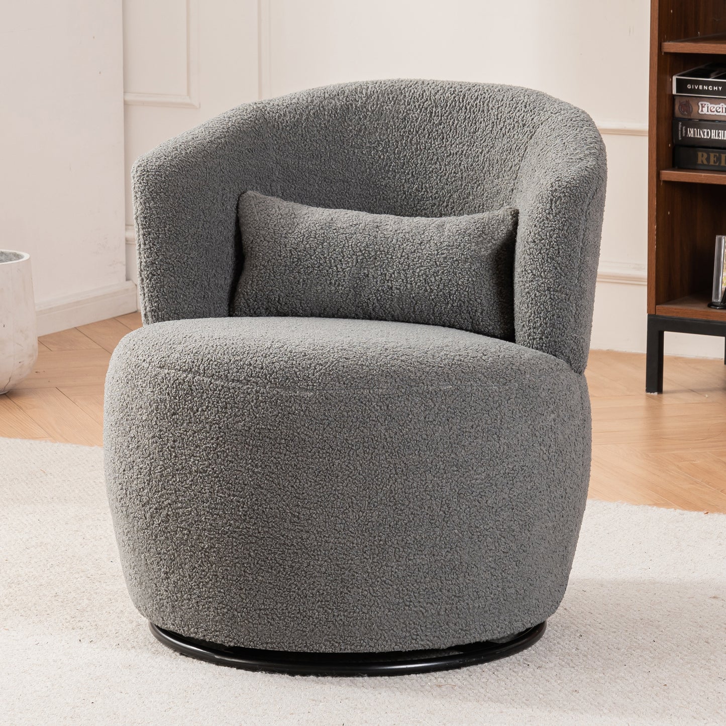 Grey Plush Swivel Accent Chair with 360° Rotation and Metal Base, Contemporary Design for Living Rooms