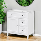 30" Bathroom Vanity with Sink Top, Solid Wood Cabinet with Door and Two Drawers, White