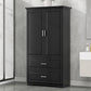 Tall Bathroom Storage Cabinet with Two Doors and Drawers, Adjustable Shelf, MDF Board, Black Finish