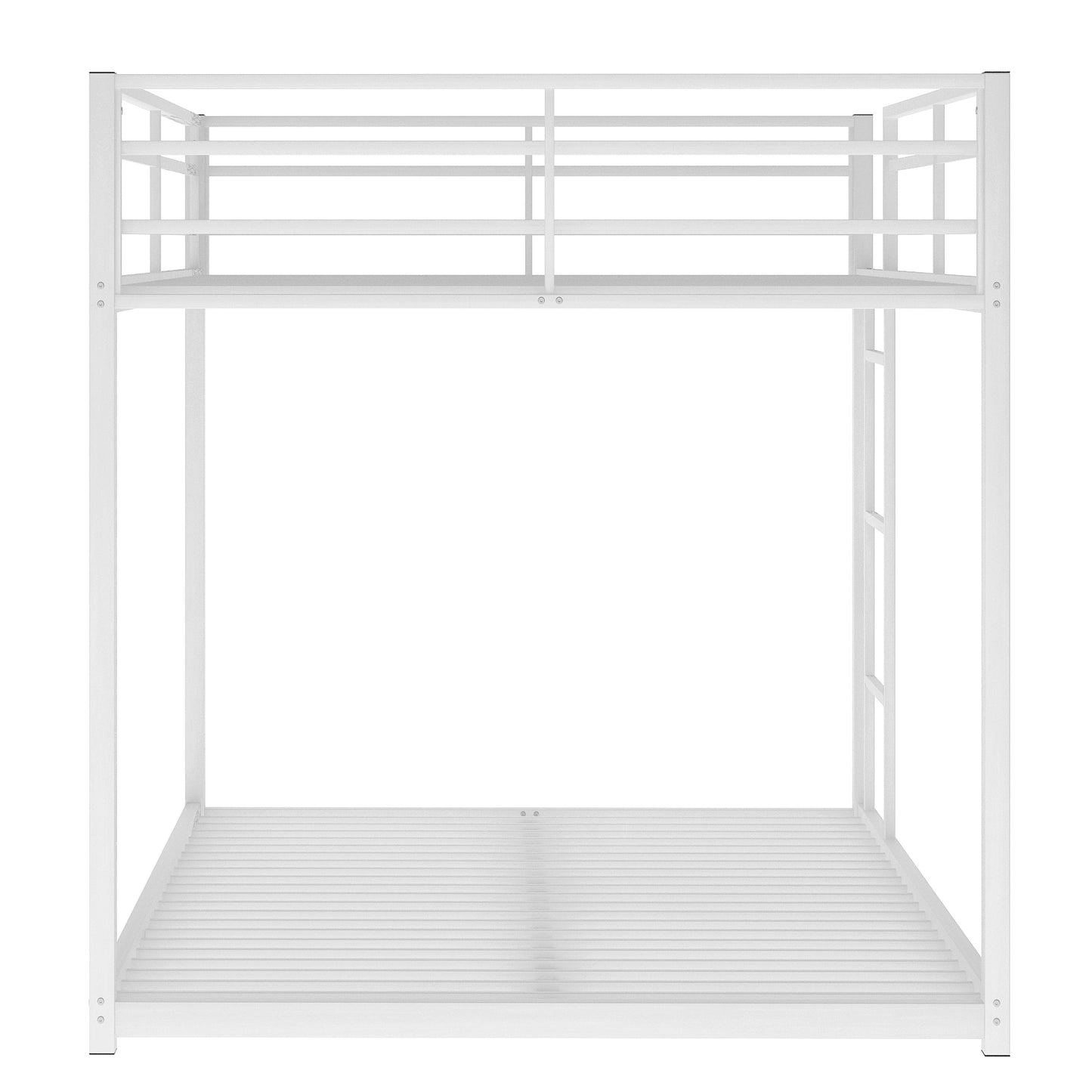 Full over Full Metal Bunk Bed, Low Bunk Bed with Ladder White