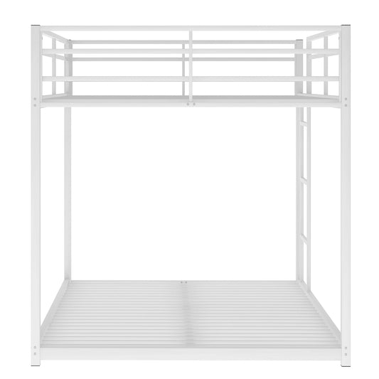 Full over Full Metal Bunk Bed, Low Bunk Bed with Ladder White