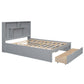 Queen Size Platform Bed with Storage Headboard and 2 Drawers, Gray