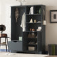 Multi-functional Hall Tree with Storage Shelves Drawers and Cabinet, Elegant Hallway Shoe Cabinet with Bench Antique Blue