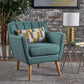 Mid-Century Modern Fabric Club Chair, Dark Teal and Natural Finish, Perfect for Living Rooms