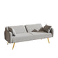 Gray Fabric Double Sofa with Split Backrest and Two Throw Pillows