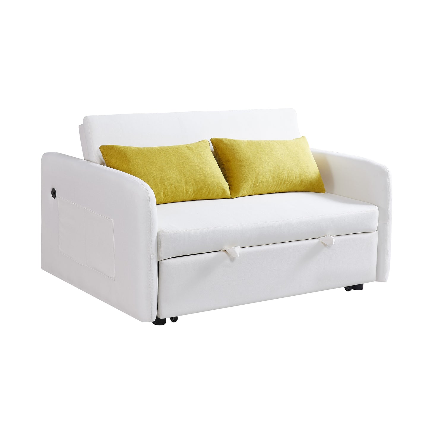 Twins Sofa Bed in Cream White Fabric, Convertible Design for Comfortable Seating and Sleeping