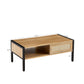 40.16" Rattan Coffee Table with Sliding Door Storage and Metal Legs, Modern Design for Living Rooms