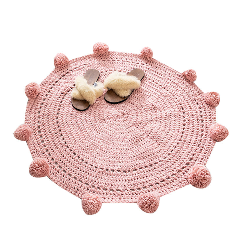 Ins Pure Handmade Style Ball Carpet Woolen Weave Round Floor Mat Bedroom Bedside Bay Window Mat