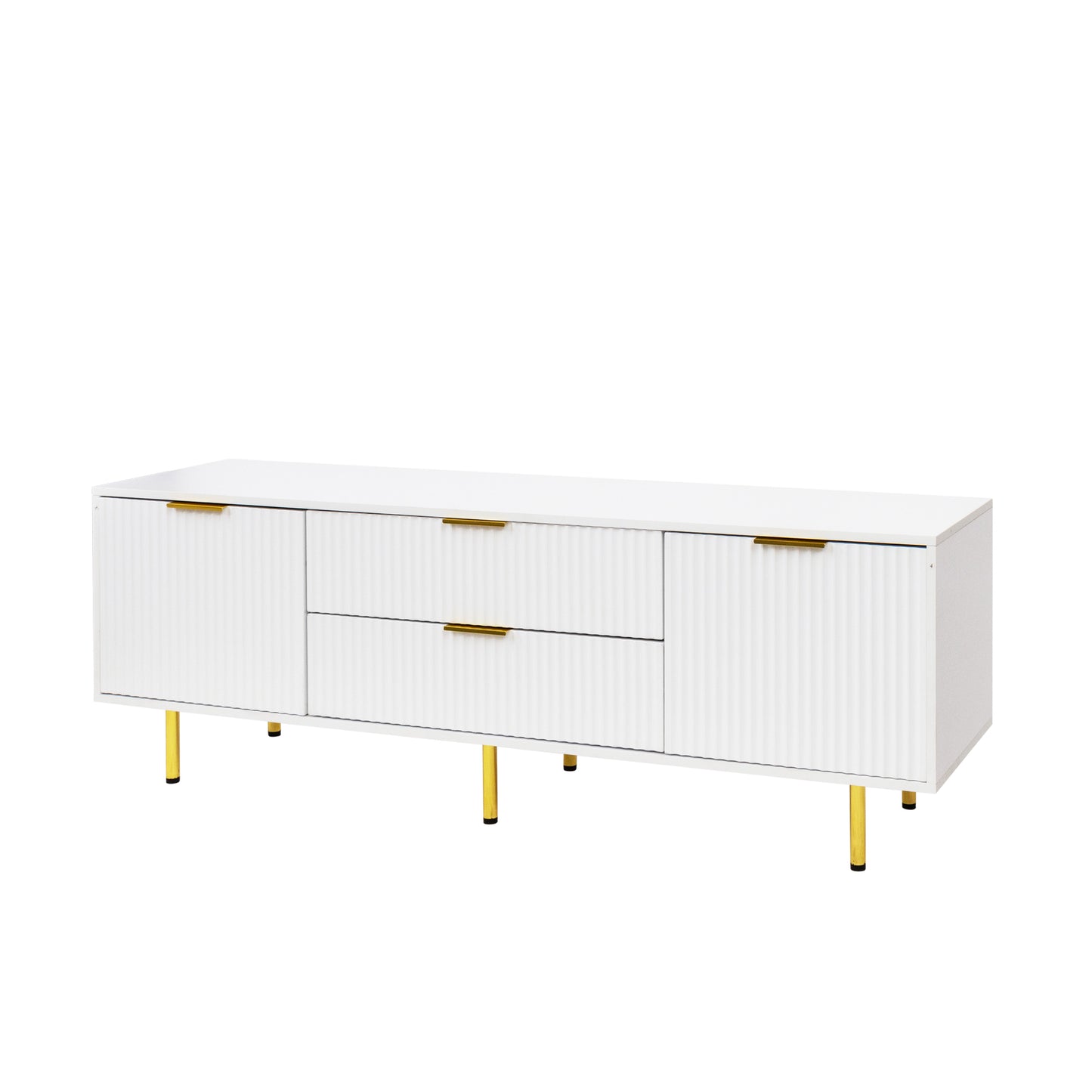 Mueble de TV moderno en blanco cálido, elegante centro de entretenimiento para salas de estar y dormitorios