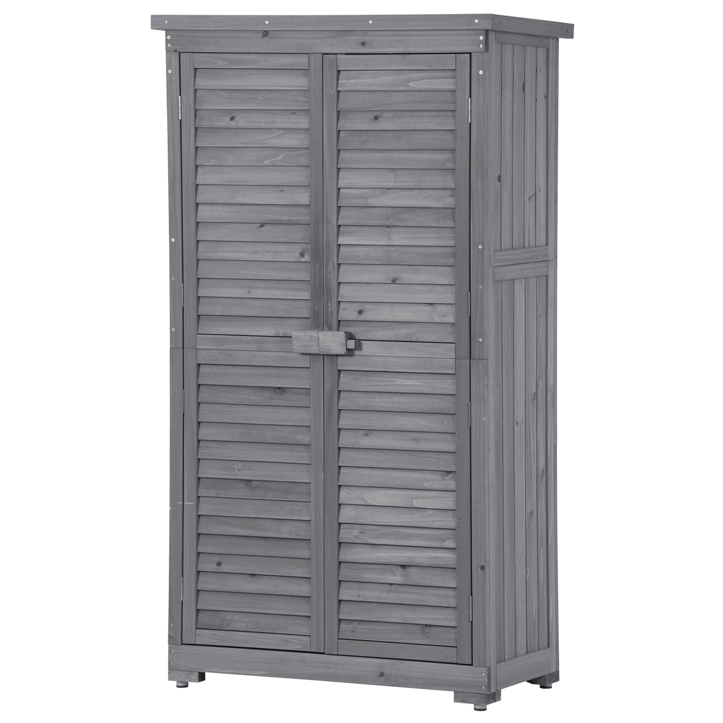 Wooden Garden Shed with 3-Tier Patio Storage, Outdoor Organizer with Fir Wood Shutter Design, Gray