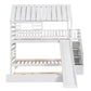 Twin over Twin House Bunk Bed with Trundle and Slide Storage Staircase Roof and Window Design  White